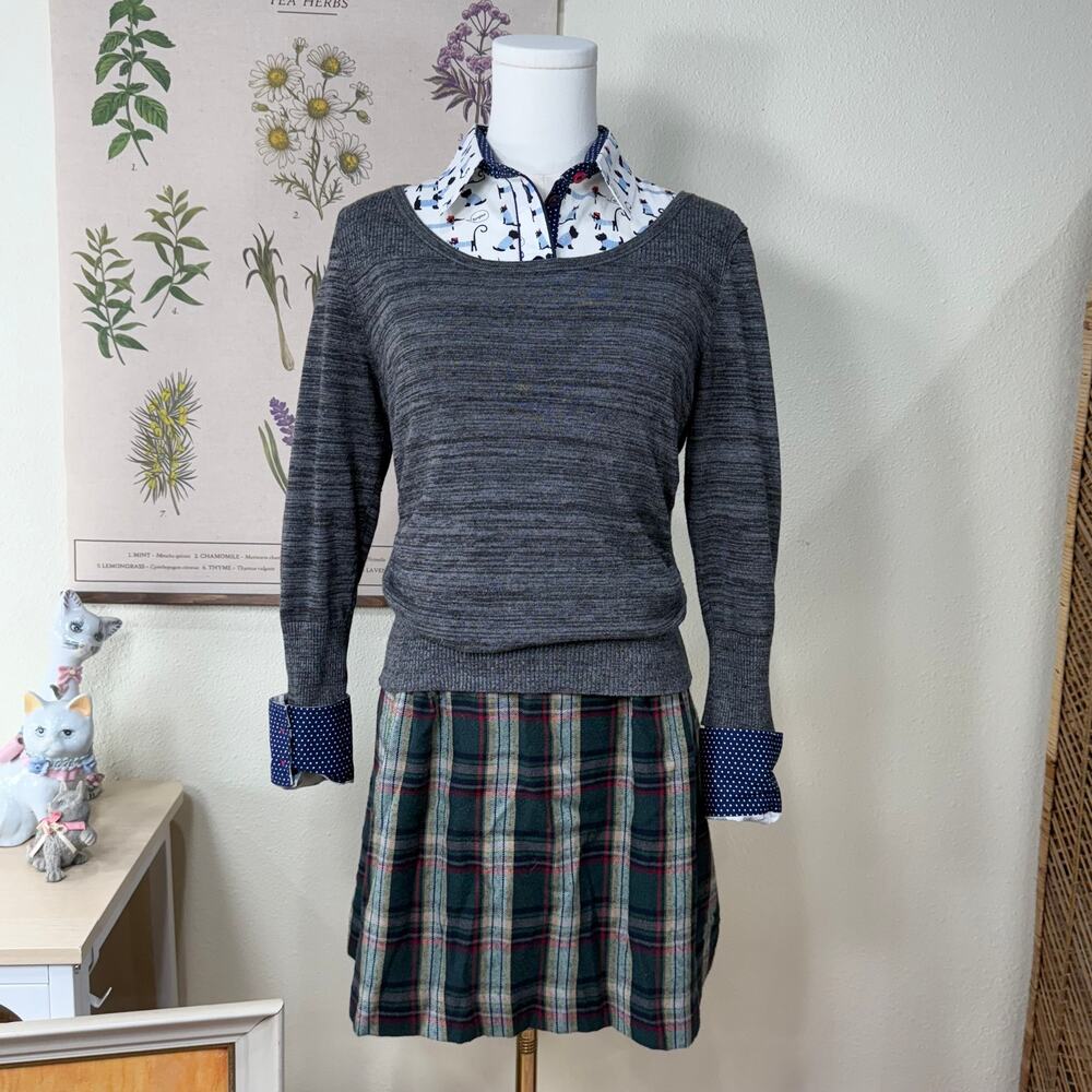 Maurices Gray Ribbed Ruched Sides Knit Top 2010s Indie Sleaze Preppy Y2k M